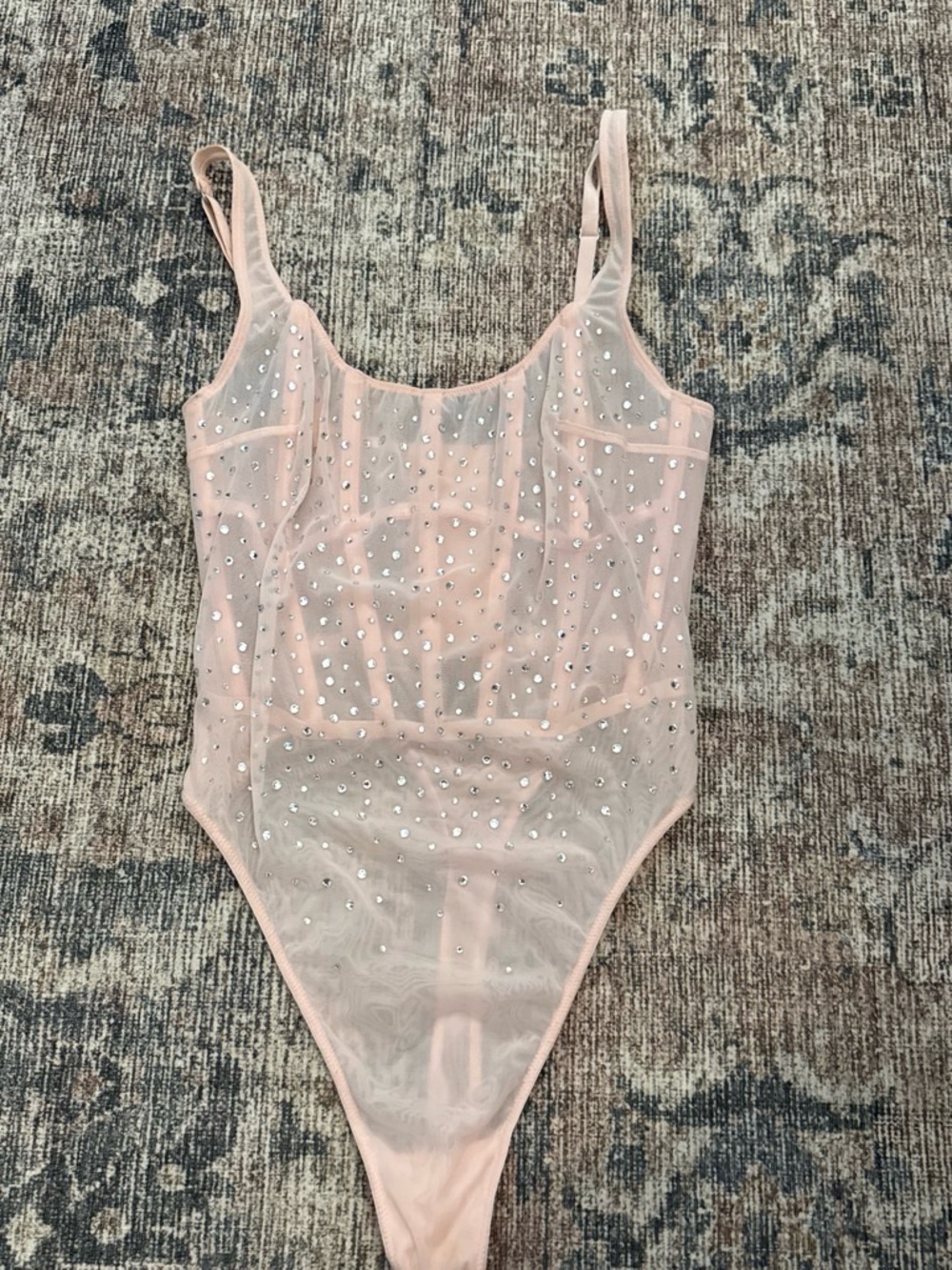 Victoria's Secret Pink Sheer Rhinestone Bodysuit